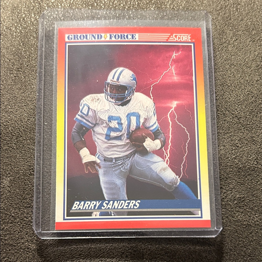 Barry Sanders 'Ground Force' Score Football Card - Red Background